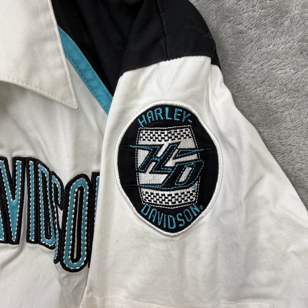 Vintage Harley Davidson Zip Up Bowling Racing White/Aqua/Black Y2K Size XL - Picture 4 of 11